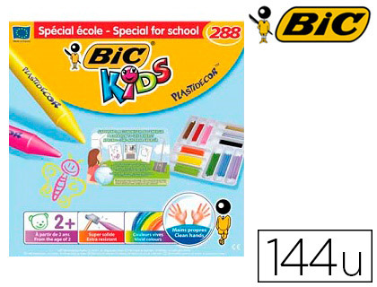 CRAYON CIRE BIC KIDS PLASTIDÉCOR TRIANGLE GROS 90MM DIAMÈTRE 12MM RÉSISTANT NON SALISSANT COFFRET ÉCOLE 144 UNITÉS