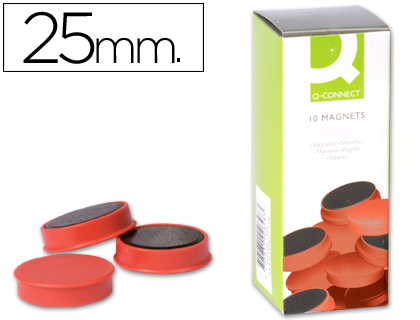 AIMANT Q-CONNECT DIAMÈTRE 25MM AFFICHAGE SIGNALISATION TOUTES SURFACES MÉTALLIQUES COLORIS ROUGE BOÎTE 10 UNITÉS
