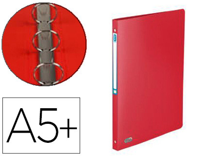 CLASSEUR OXFORD MEMPHIS 4 ANNEAUX RONDS 15MM POLYPROPYLÈNE 5/10E TOUCHER SATINÉ DOS 20MM ÉTIQUETTE DOS COLORIS ROUGE