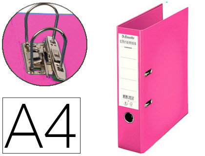 CLASSEUR LEVIER ESSELTE CHROMOS PLUS A4 POLYPROPYLÈNE GRIFFES BLOCAGE DOS 80MM GRAND PORTE ÉTIQUETTE COLORIS FUCHSIA