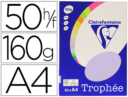 PAPIER COULEUR CLAIREFONTAINE TROPHÉE PERSONAL PAPER PACK A4 160G/M2 LILAS PAQUET 50 FEUILLES UNICOLORES