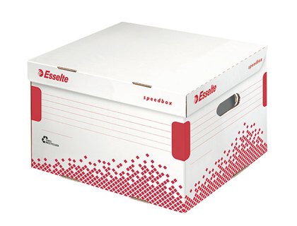 CONTENEUR ESSELTE SPEEDBOX CARTON BLANC RECYCLÉ 433X263X364MM MONTAGE RAPIDE CAPACITÉ 4/5 BOÎTES DOS 80/100MM