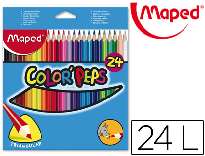 CRAYON COULEUR MAPED COLOR PEP'S TRIANGULAIRE MINE RÉSISTANTE COLORIS VIFS ÉTUI CARTON 24 UNITÉS