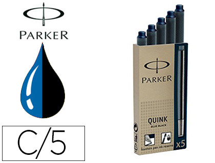 CARTOUCHE QUINK PARKER BLEU/NOIR ÉTUI 5 UNITÉS
