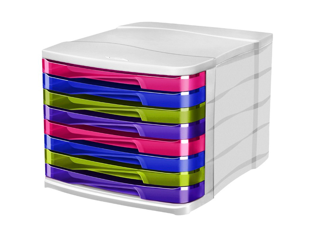 MODULE CLASSEMENT CEP 8 TIROIRS POLYSTYRÈNE ANTICHOC MAT ET BRILLANT MULTICOLORES AMOVIBLES 292X386X246MM 200F/TIROIR