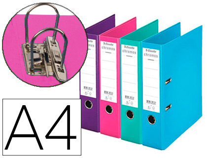 CLASSEUR LEVIER ESSELTE CHROMOS PLUS A4 POLYPROPYLÈNE GRIFFES BLOCAGE DOS 80MM GRAND PORTE-ÉTIQUETTE COLORIS ASSORTIS