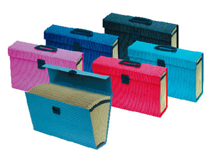 VALISETTE TRIEUR OXFORD CARTON COMPACT 390X255X110MM 16 COMPARTIMENTS KRAFT ÉCRU DOCUMENTS 240X320MM COLORIS NOIR