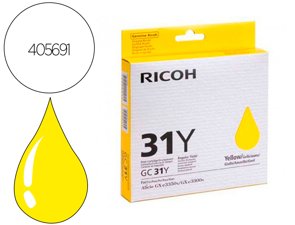 CARTOUCHE RICOH GC-31Y  GEL ENCRE 405691 COULEUR JAUNE 1750P