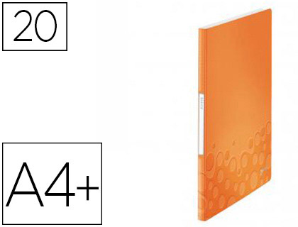 PROTÈGE-DOCUMENTS LEITZ WOW POLYPROPYLÈNE 20 POCHETTES 40 VUES 231X16X310MM ÉTIQUETTE DOS COLORIS ORANGE MÉTAL