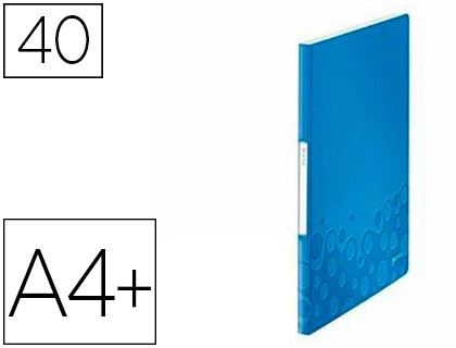 PROTGE-DOCUMENTS LEITZ WOW POLYPROPYLNE 40 POCHETTES 80 VUES 231X16X310MM TIQUETTE DOS COLORIS BLEU MTALLIS
