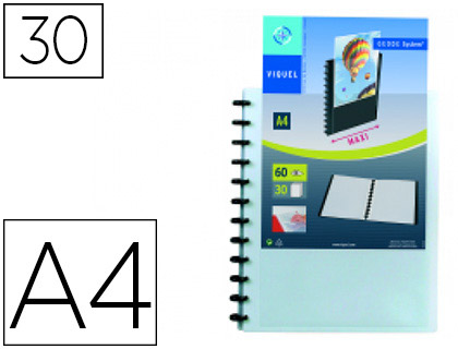 PROTÈGE-DOCUMENTS VIQUEL GÉODE PERSONNALISABLE POLYPROPYLÈNE BLANC SEMI-RIGIDE 5/100E 30 POCHETTES 60 VUES FORMAT A4+