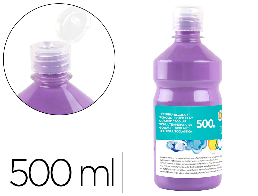 GOUACHE SCOLAIRE LIDERPAPEL LIQUIDE LAVABLE FERMETURE SCURIT BRILLANTE COLORIS LILAS FLACON 500ML
