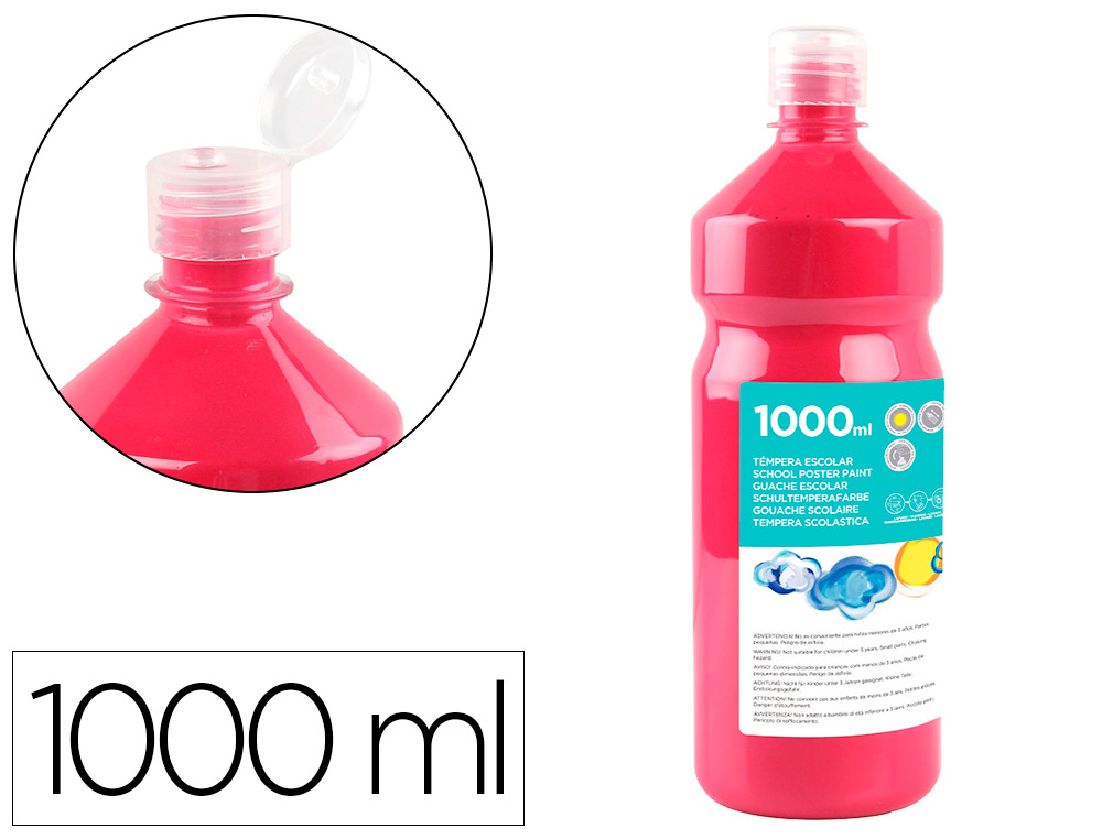 GOUACHE SCOLAIRE LIDERPAPEL LIQUIDE LAVABLE FERMETURE SCURIT BRILLANTE COLORIS FUCHSIA FLACON 1000ML