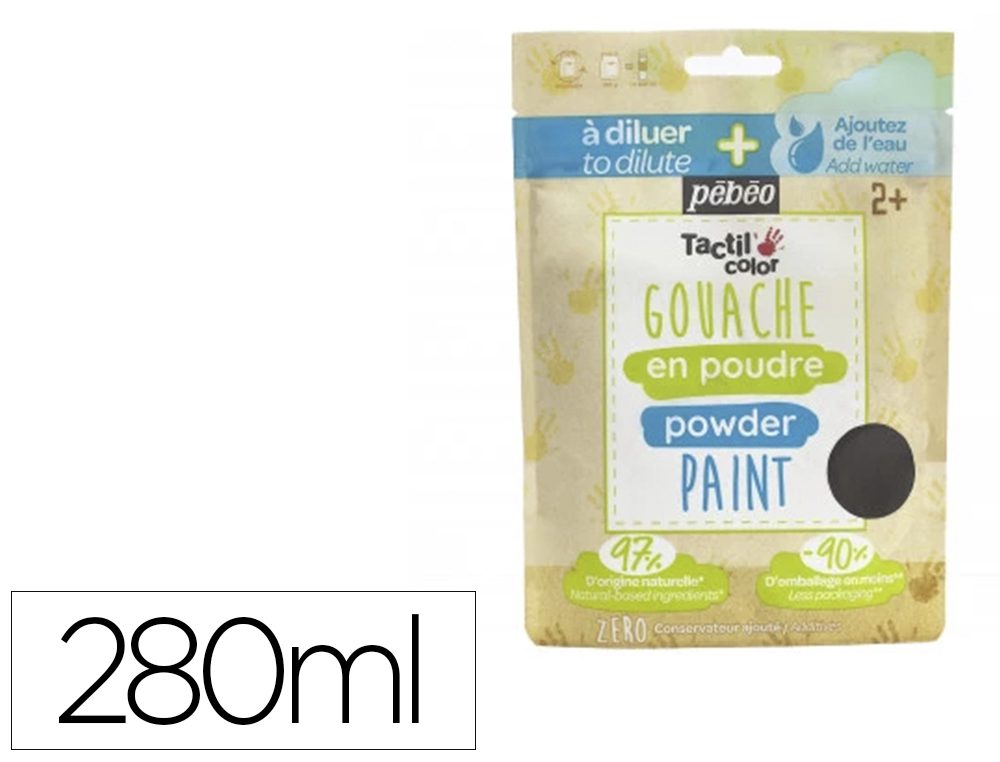 GOUACHE PEBEO TACTILCOLOR POUDRE A DILUER 2 EN 1        GOUACHE DOIGT 280ML GOUACHE   LIQUIDE 500ML COLORIS NOIR