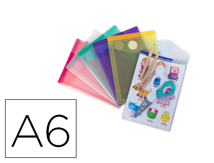 POCHETTE ENVELOPPE TARIFOLD A6 PORTRAIT POLYPROPYLÈNE TRANSPARENT COLORIS ASSORTIS SACHET 6 UNITÉS