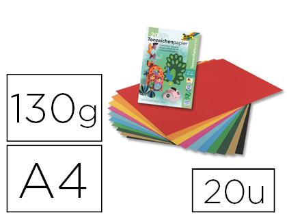 PAPIER À DESSIN TEINTÉ FOLIA DIN A4 130G/M2 COLORIS ASSORTIS BLOC DE 20 UNITÉS