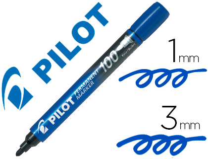 MARQUEUR PILOT 100 PERMANENT POINTE OGIVE FINE 1/4,5MM      RÉSISTE À L'EAU COLORIS BLEU