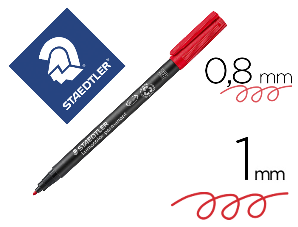 STYLO-FEUTRE STAEDTLER LUMOCOLOR PERMANENT POINTE MOYENNE MULTI-SUPPORTS SÉCHAGE IMMÉDIAT RÉSISTANT EAU COLORIS ROUGE