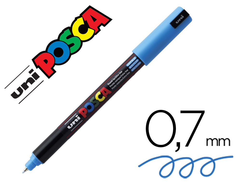 MARQUEUR POSCA PC1MR BASE EAU POINTE CALIBREE EXTRA FINE    0,7MM BLEU CLAIR         SANS/ODEURS/ALCOOL/SOLVANT TOUS