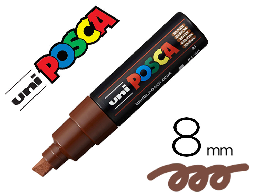 MARQUEUR POSCA PC8K BASE EAU POINTE BISEAUTEE LARGE 8MM    SANS ODEURS/ALCOOL/SOLVANT    TOUT SUPPORTS COLORIS MARRON