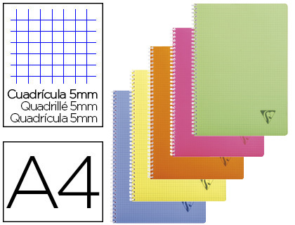 CAHIER CLAIREFONTAINE LINICOLOR RELIURE INTÉGRALE ASSORTIMENT FRESH A4 21X29,7CM 100 PAGES 90G 5X5MM