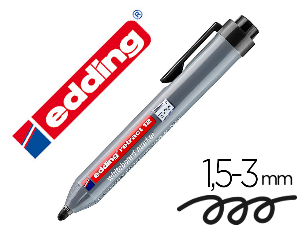MARQUEUR EDDING E12 TABLEAU BLANC RÉTRACTABLE RECHARGEABLE POINTE OGIVE 1.5/3MM EFFAÇABLE À SEC POCHETTE 4 UNITÉS
