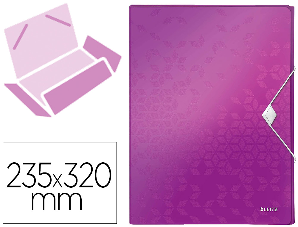 CHEMISE 3 RABATS LEITZ WOW POLYPROPYLÈNE FERMETURE ÉLASTIQUE COLORIS VIOLET 235X320MM