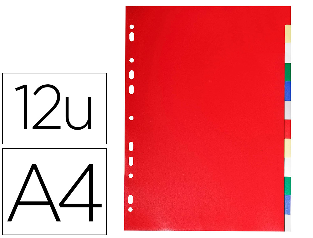 INTERCALAIRE EXACOMPTA POLYPROPYLÈNE 12/100E SOUPLE INDÉCHIRABLE 12 TOUCHES A4 COLORIS ASSORTIS