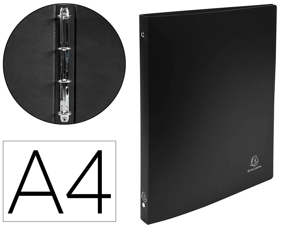 CLASSEUR EXACOMPTA OPAK 4 ANNEAUX 15MM POLYPROPYLÈNE MAT 5/10E DOS 20MM A4 COLORIS NOIR