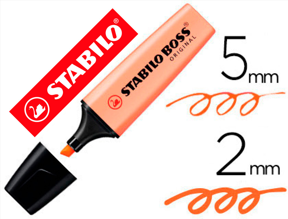 SURLIGNEUR STABILO BOSS PASTEL TRACÉ 2/5MM POINTE BISEAUTÉE ENCRE UNIVERSELLE BASE EAU RÉSISTANTE LUMIÈRE TEINTE PÊCHE