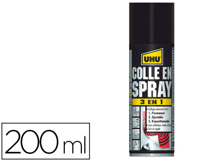 COLLE AÉROSOL UHU CONTACT 3 EN 1 200ML