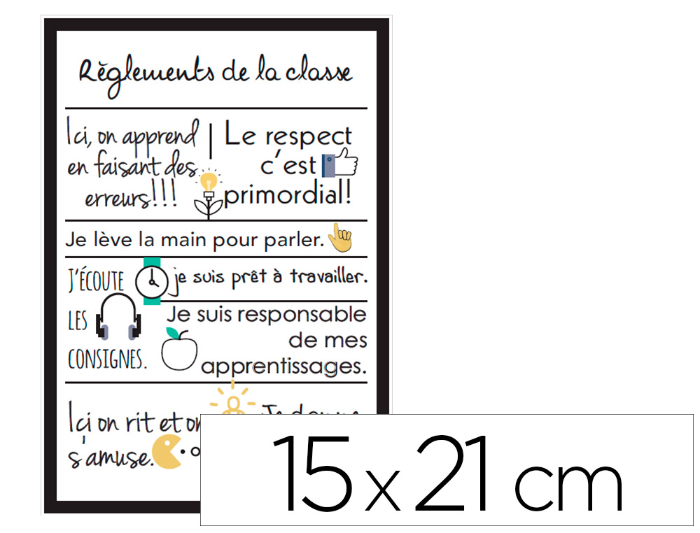 PANNEAU AFFICHAGE PVC SIGNALETIQUE BIZ RGLEMENTS   DE LA CLASSE 15X21CM