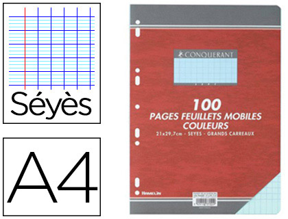 FEUILLET MOBILE CONQUÉRANT SEPT A4 210X297MM 100 PAGES 80G SÉYÈS PERFORÉ COLORIS BLEU