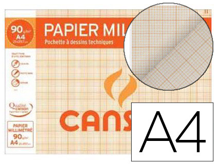 PAPIER MILLIMÉTRÉ CANSON RÉSISTANT OPAQUE 90G A4 297X210MM COLORIS BISTRE POCHETTE 12F