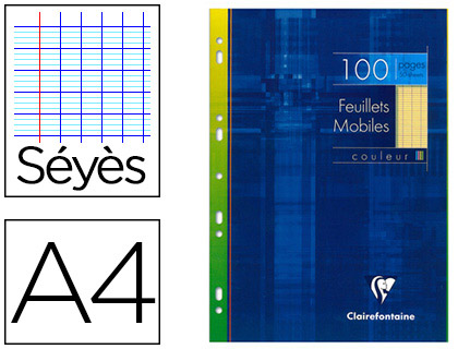 FEUILLET MOBILE CLAIREFONTAINE A4 210X297MM PAPIER VÉLIN VELOUTÉ 100 PAGES 90G SÉYÈS PERFORÉ COLORIS JAUNE