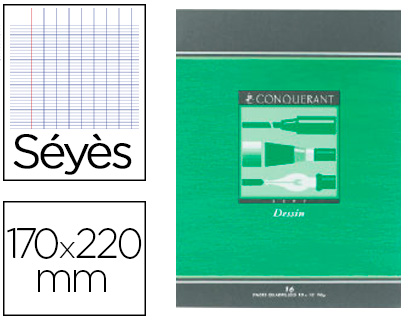 CAHIER DESSIN CONQUÉRANT SEPT PIQUÉ COUVERTURE OFFSET A5+ 17X22CM 16 PAGES UNIES 90G