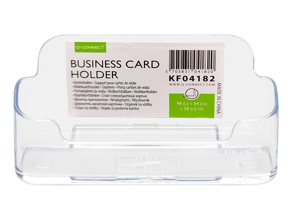 PORTE-CARTES DE VISITE Q-CONNECT MÉTHACRYLATE PRÉSENTOIR CAPACITÉ 50/60 CARTES 96X35X50MM  COLORIS TRANSPARENT