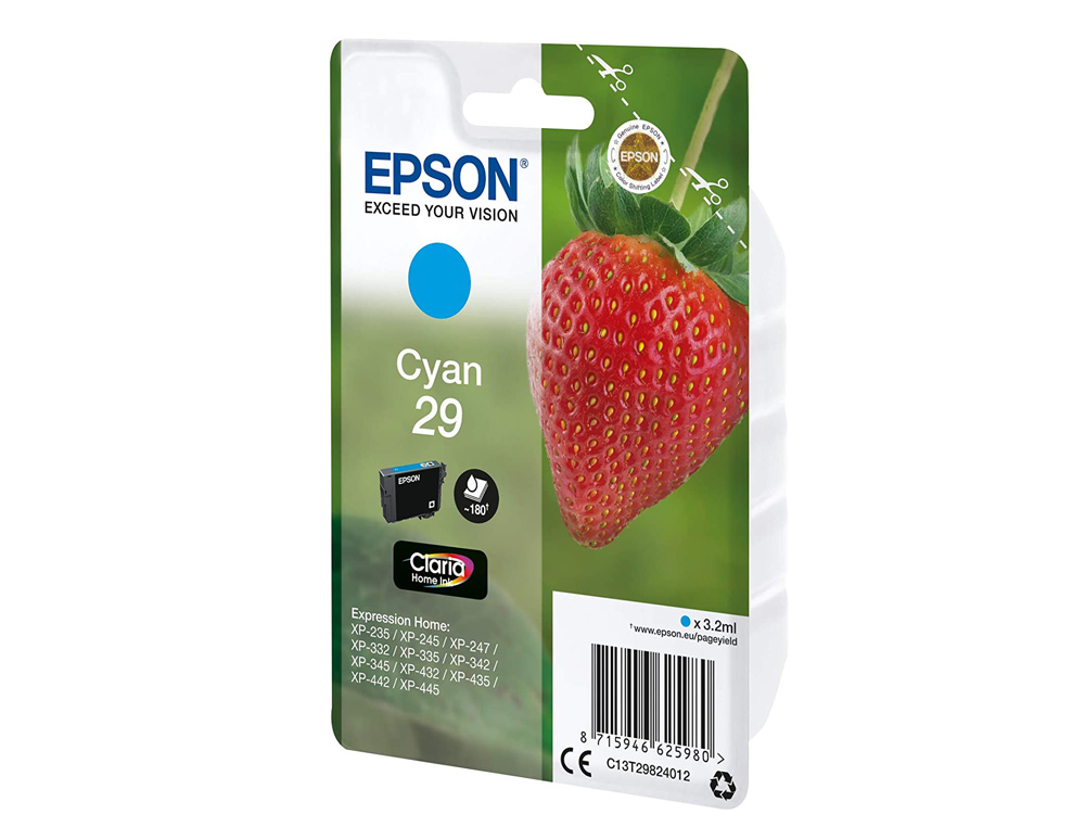 CARTOUCHE EPSON T2982 JET D'ENCRE C13T29824010 COULEUR CYAN 180P