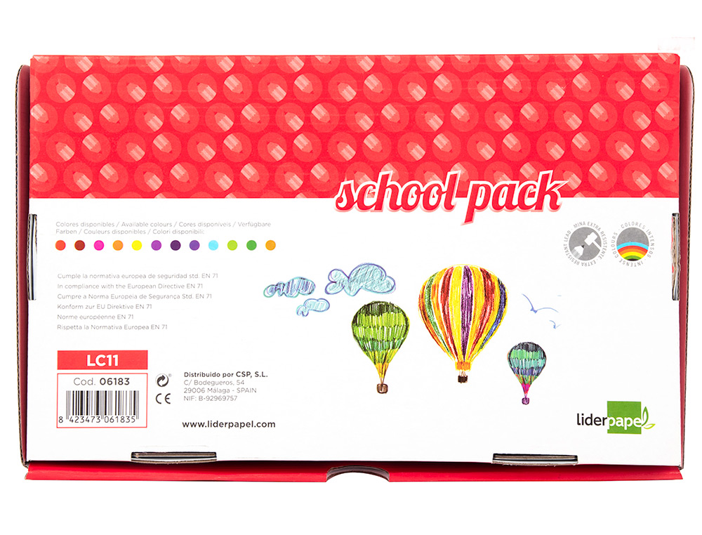 CRAYON COULEUR LIDERPAPEL MINE EXTRA-RSISTANTE 174.5MM CRITURE DOUCE 12 COLORIS INTENSES SCHOOL PACK 144 UNITS