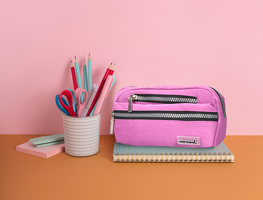 TROUSSE SCOLAIRE LIDERPAPEL LARGE OVALE 3 COMPARTIMENTS     195X40X100MM COLORIS VIOLE    T