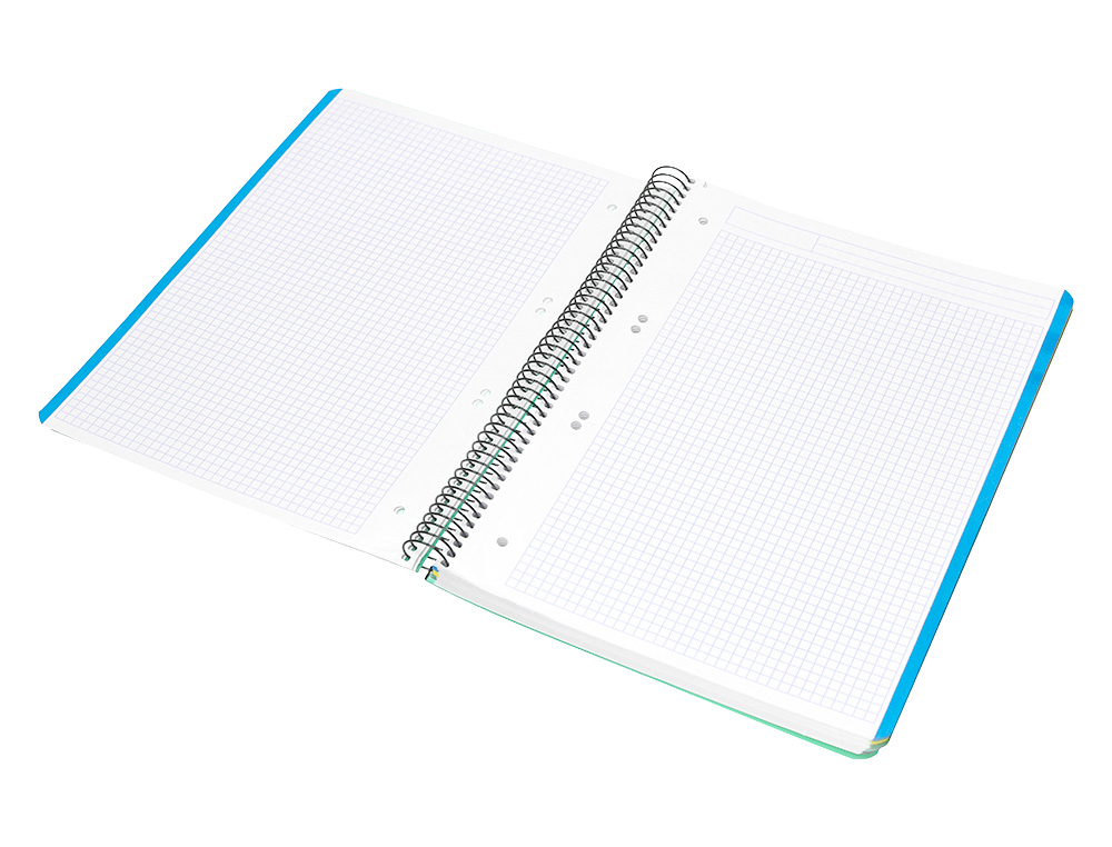 CAHIER SPIRALE LIDERPAPEL A5 MICRO WONDER 240 PAGES 90G    5X5MM 6 TROUS 5 BANDES        COULEURS VERT CLAIR