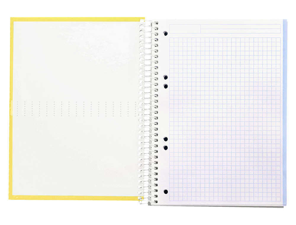 CAHIER SPIRALE LIDERPAPEL CRAFTY COUVERTURE CONTRECOLLÉE A5 240P 90G/M2 5X5MM MICROPERFORÉ 6 TROUS COLORIS JAUNE