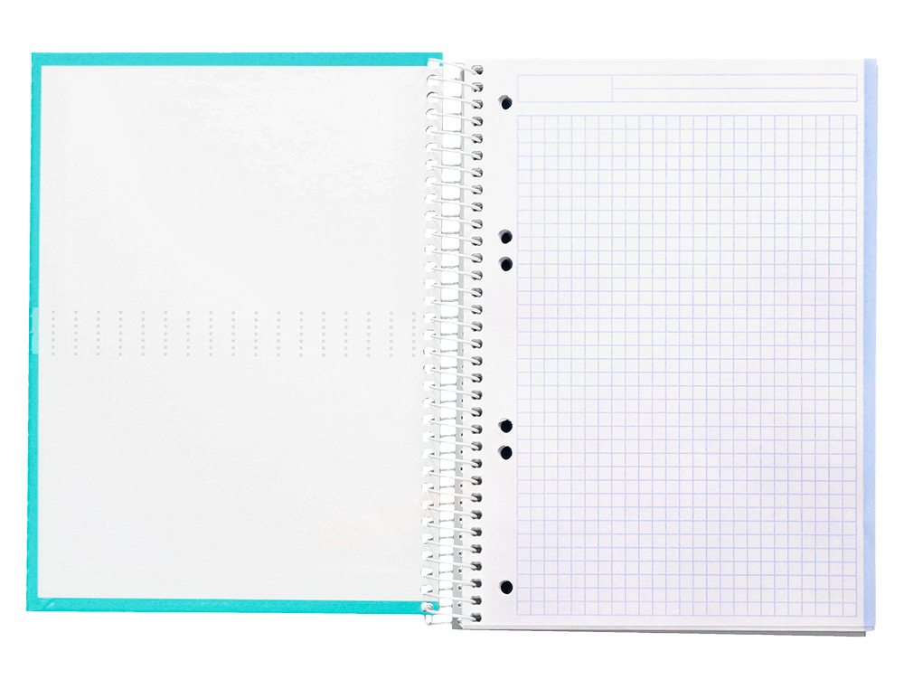 CAHIER SPIRALE LIDERPAPEL CRAFTY COUVERTURE CONTRECOLLÉE A5 240P 90G/M2 5X5MM MICROPERFORÉ 6 TROUS COLORIS TURQUOISE