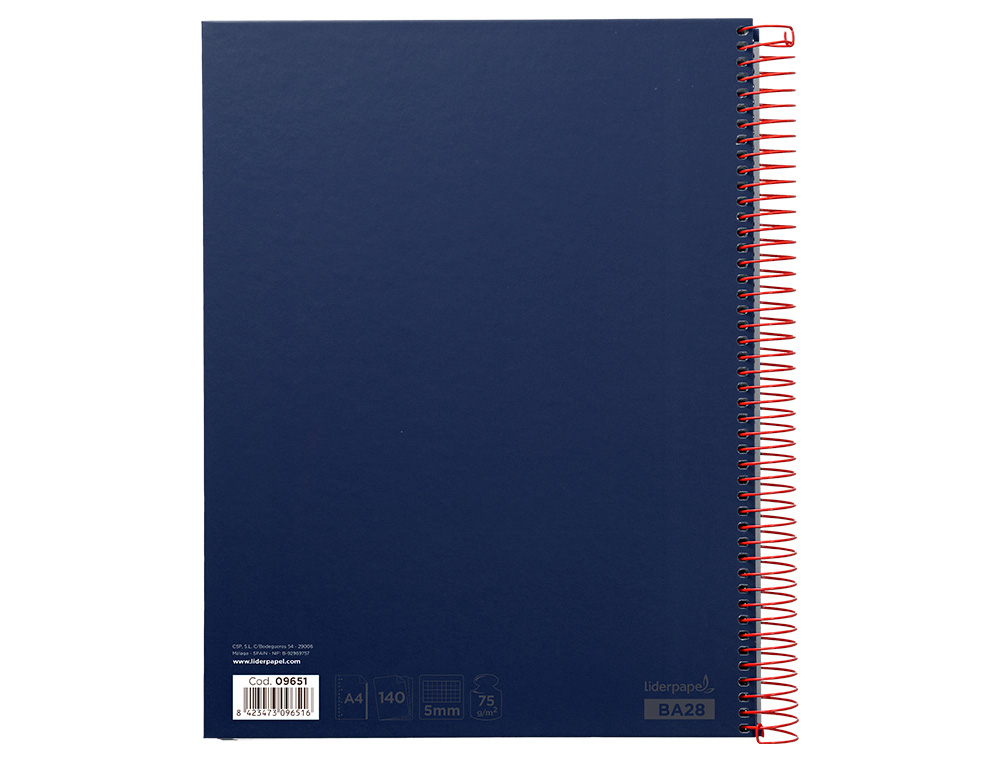 CAHIER SPIRALE LIDERPAPEL JOLLY COUVERTURE CONTRECOLLE A4 280P 75G/M2 5X5MM MICROPERFOR 4 TROUS COLORIS BLEU MARINE