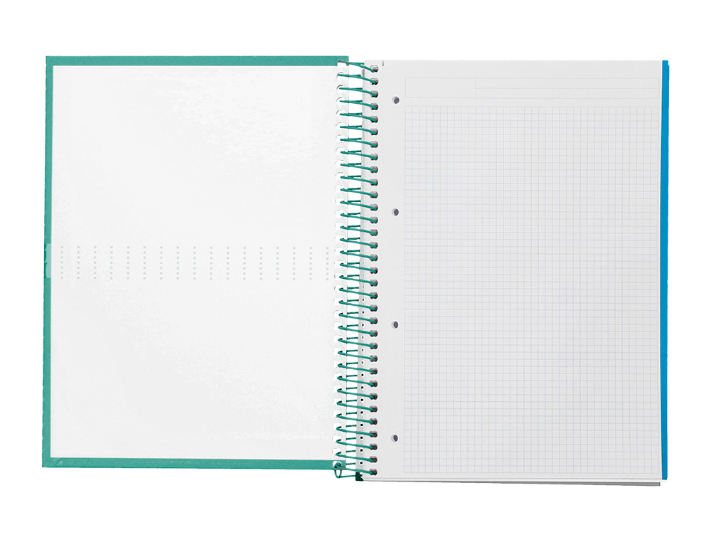 CAHIER SPIRALE LIDERPAPEL CRAFTY COUVERTURE CONTRECOLLE A4 240P 90G/M2 5X5MM MICROPERFOR 4 TROUS COLORIS TURQUOISE
