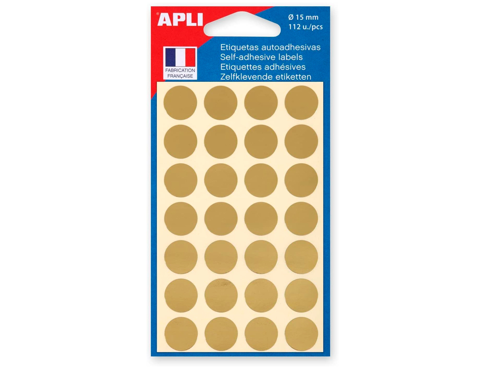 PASTILLE ADHSIVE APLI AGIPA DIAMTRE 15MM PERMANENTE COLORIS OR POCHETTE 112 UNITS