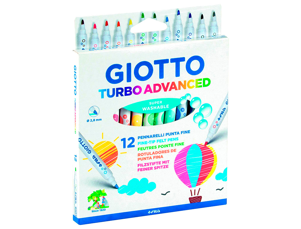FEUTRE COLORIAGE GIOTTO TURBO ADVANCED CAPUCHON VENTILÉ POINTE FINE ENCRE BASE EAU COLO   RIS ASSORTIS ÉTUI 12 UNITÉS