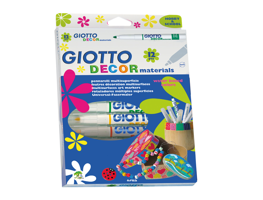 MARQUEUR GIOTTO DÉCOR MATERIALS MULTI-SUPPORTS PERMANENT SUR SURFACES POREUSES EFFAÇABLE SUR VERRE 12 UNITÉS ASSORTIES