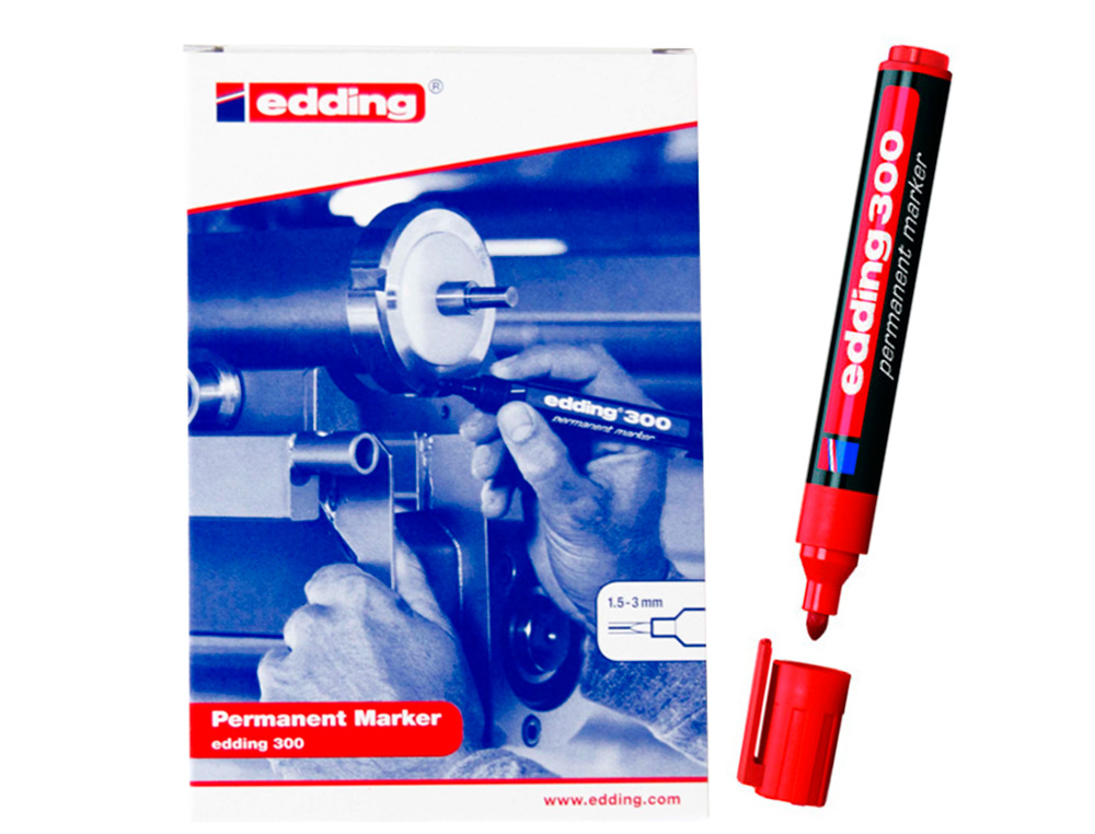 MARQUEUR EDDING PERMANENT E300 POINTE OGIVE TRAC 1.5/3MM CORPS PLASTIQUE COLORIS ROUGE