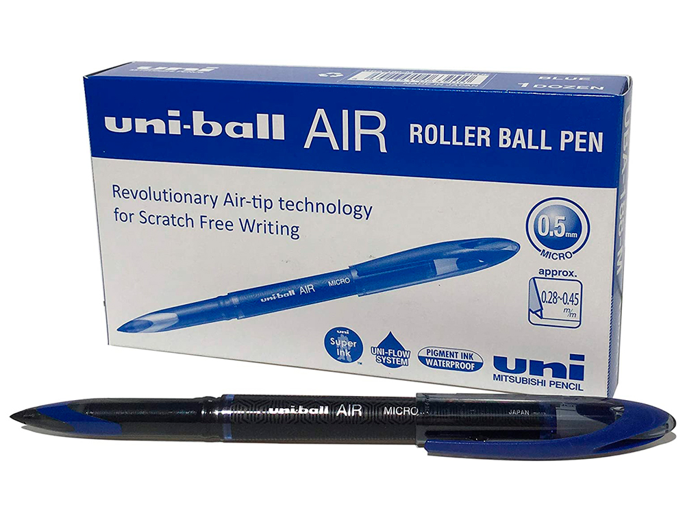 ROLLER UNIBALL AIR ENCRE LIQUIDE RÉSISTANTE POINTE MOYENNE TRACÉ 0.5MM COLORIS BLEU